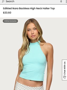 Edikted Ikara High Neck Halter Crop Top - Aqua Blue